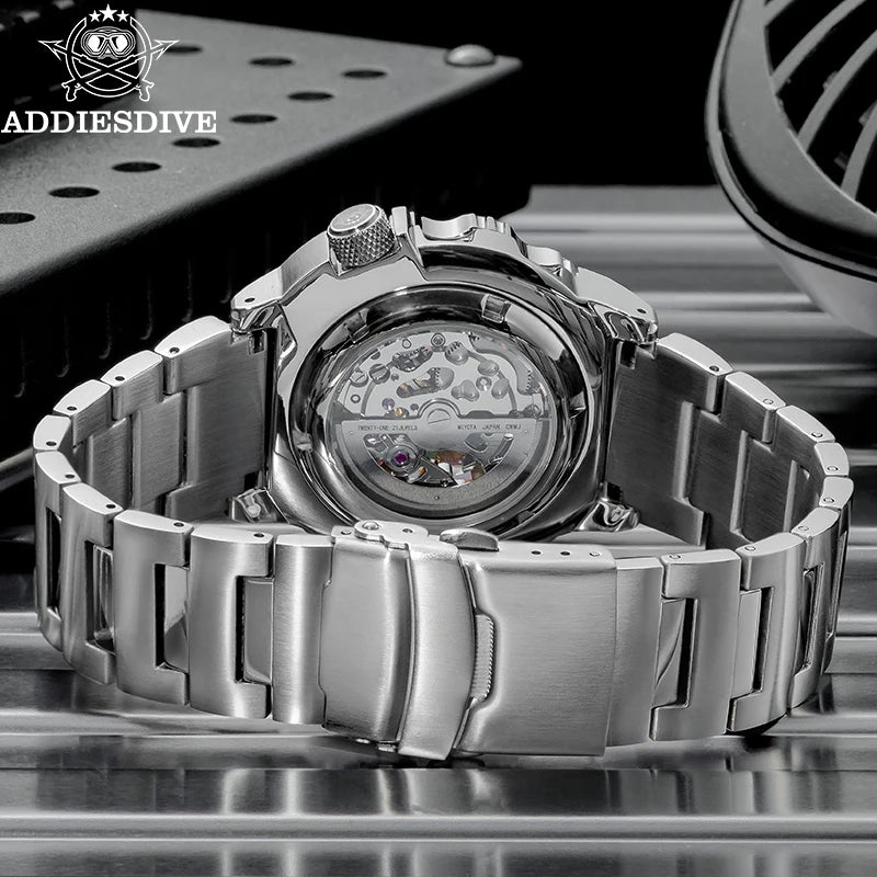 ADDIESDIVE  Luxury Automatic Watches for Men Sapphire 8N24 Stainless Steel Skeleton Luminous 20Bar Waterproof Gift Box Watch