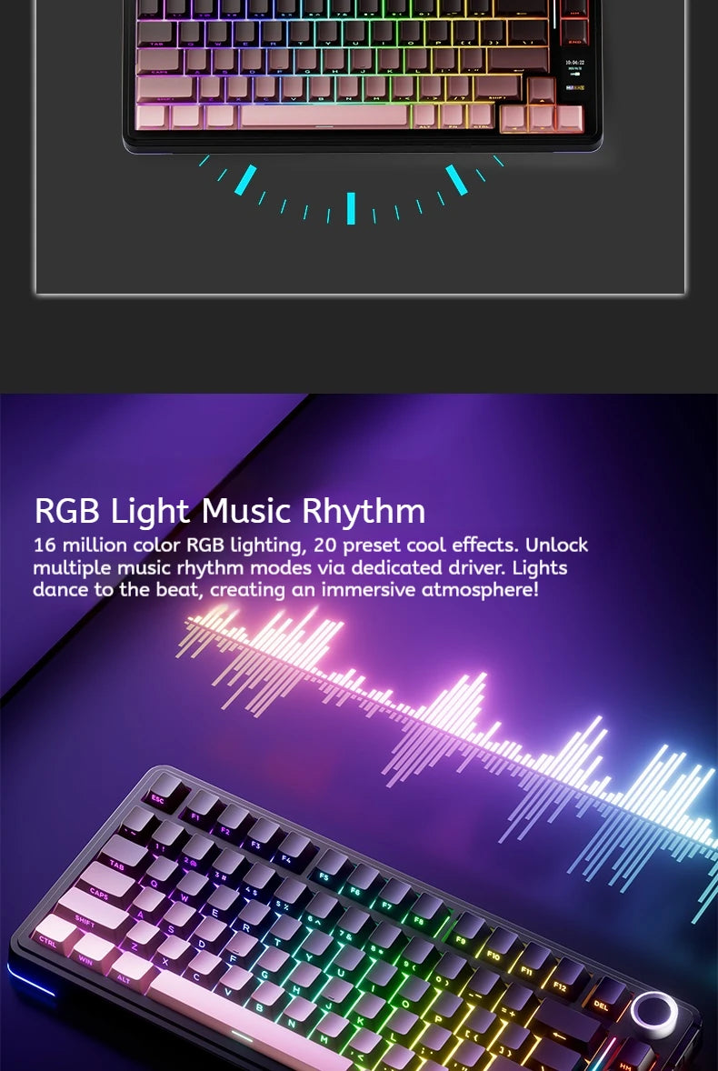 Tastiera meccanica AULA S75 PRO 75% layout personalizzato, retroilluminazione RGB, wireless Bluetooth, tastiera da gaming con schermo e manopola
