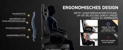 PINGGO Ergonomic Gaming Chair with Footrest Massage, PVC Leather PC Gaming Chair, Adjustable Reclining Office Chair with Lumbar Support