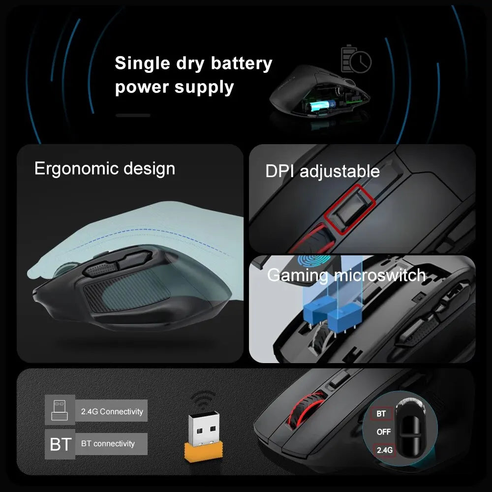 E-YOOSO X-31 Pro USB гейминг мишка с голяма опора, Bluetooth 2.4G безжична връзка, PAW3212, 4800 DPI, за геймъри, компютър, лаптоп и PC