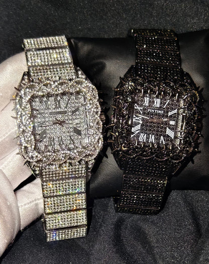 Shine Luxury Hip-Hop Diamond Watch with Emeralds for Men Replica Czech Stone Inlaid Waterproof Gold Watch שעוני יוקרה