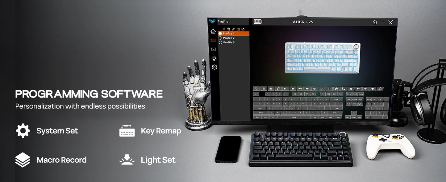 Tastiera meccanica EPOMAKER x AULA F75 solo cablata 75% layout ANSI US con gasket, hot-swap e manopola per Mac/WIN/Android