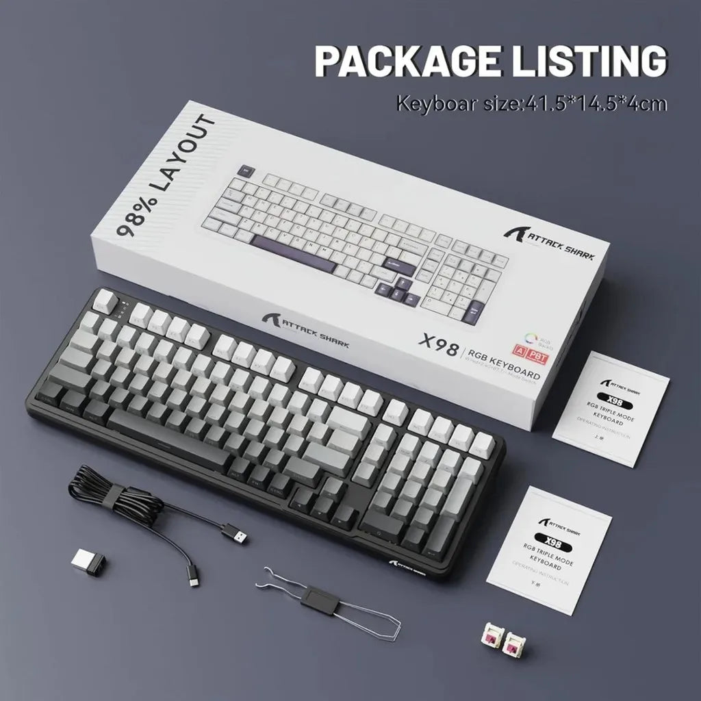 X98 Attack Shark Gaming Keyboard Wireless with Numeric Keypad,102Keys Hot-Swap RGB PBT Keycaps,4000mAh Battery,Support PC/Laptop
