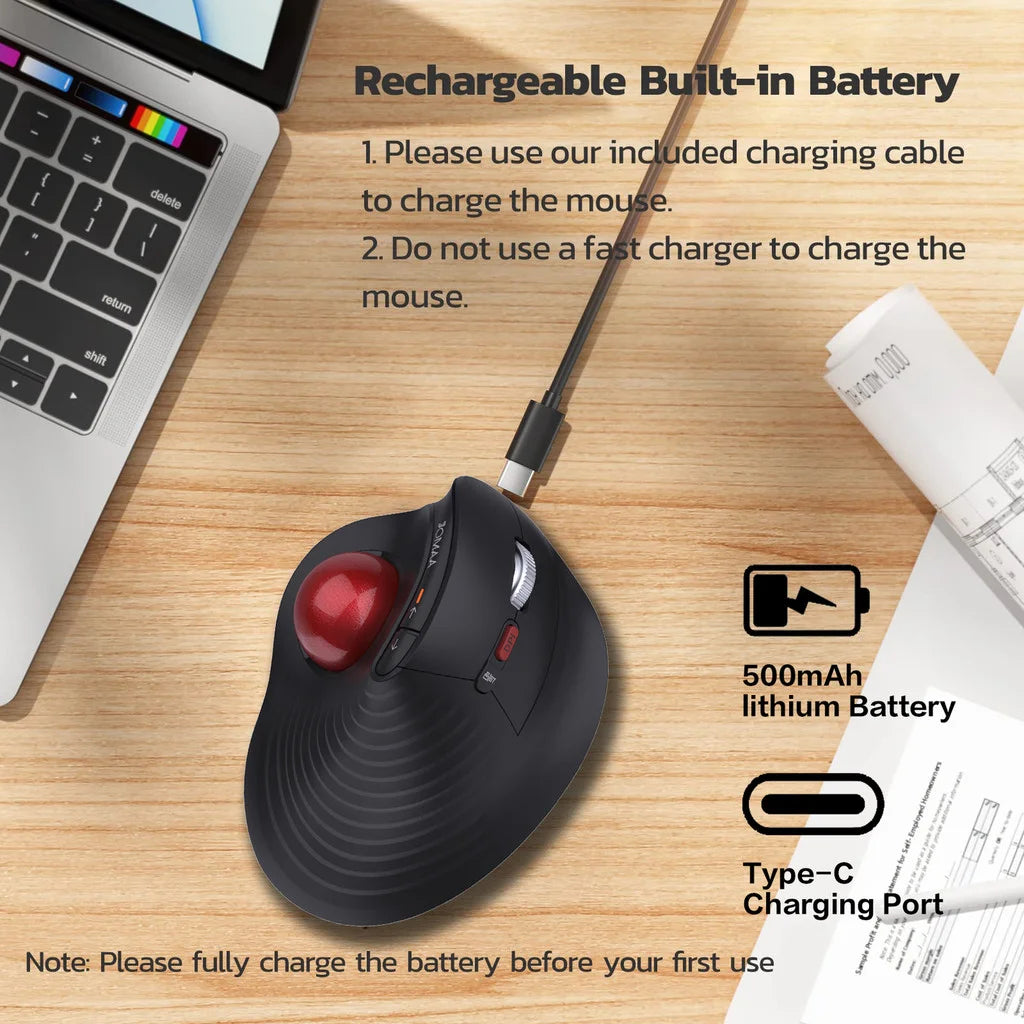JOMAA Speed Roller Trackball Mouse, Wireless Thumb-Control Mouse, Silent Click, Rechargeable Ergonomic Trackball Mouse