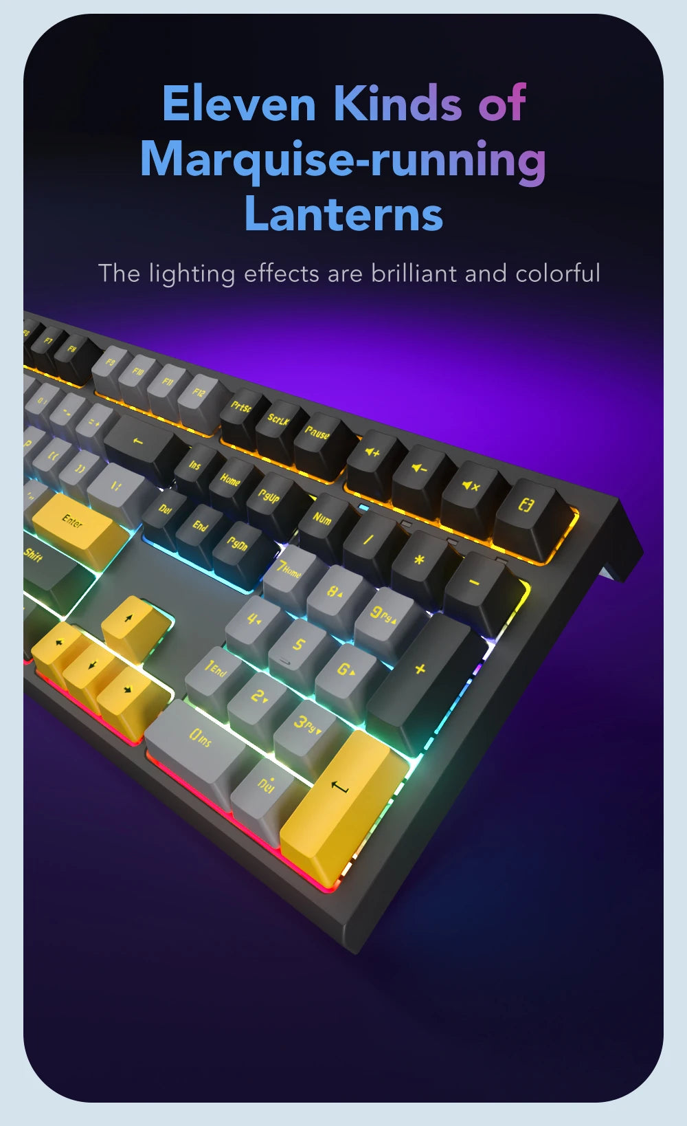 Mechanische kabelgebundene Gaming-Tastatur mit 108 Tasten und RGB-Hintergrundbeleuchtung | Gaming-Chip | Niedrige Latenz | Anti-Ghosting | Für PC-, Windows- und Mac-Gamer