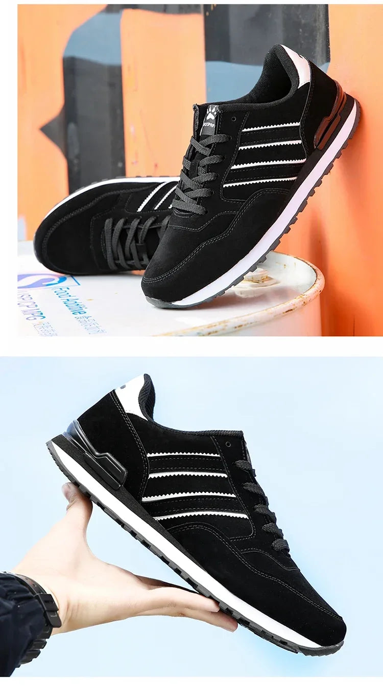 Sapatilhas de Homem 2025 Novas de Alta Qualidade em Pele, Sapatos Casuais Respiráveis de Outono, Sapatos Rasos Casuais Masculinos