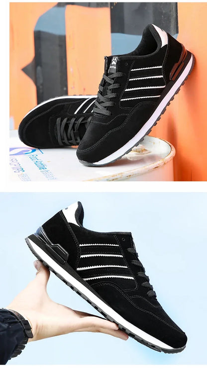 Sapatilhas de Homem 2025 Novas de Alta Qualidade em Pele, Sapatos Casuais Respiráveis de Outono, Sapatos Rasos Casuais Masculinos