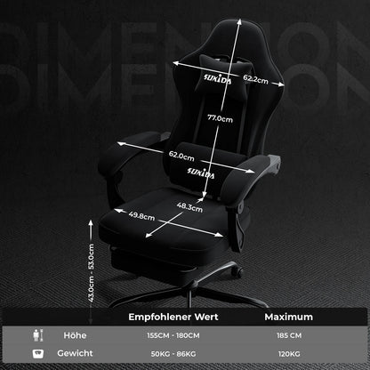 SUKIDA Gaming Chair with Footrest, Ergonomic Racing Style PC Chair with Lumbar Support, Adjustable Office Gaming Chair for Comfort and Work