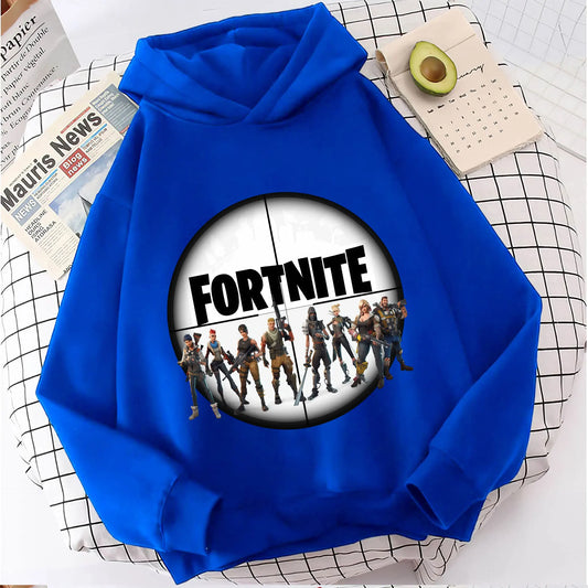 Hoodies infantis Fortnite com estampado do jogo, fato confortável de desenho animado, tops largos de manga comprida, roupa de outono/inverno