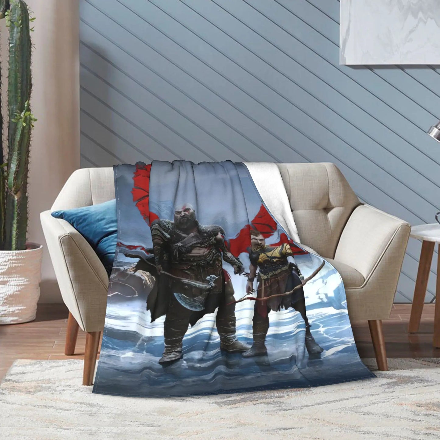 God of War Game Gamers Kratos Warm Blanket  Decorative Plush Throw Blanket Funny Couch Bed Flannel Bedspread Sofa Bed Cover