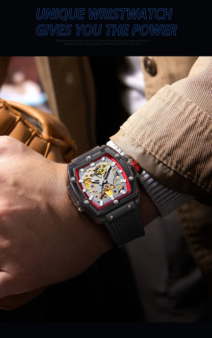 Luxury men's watch onola plastic transparent hollow full automatic mechanical watches men waterproof clock