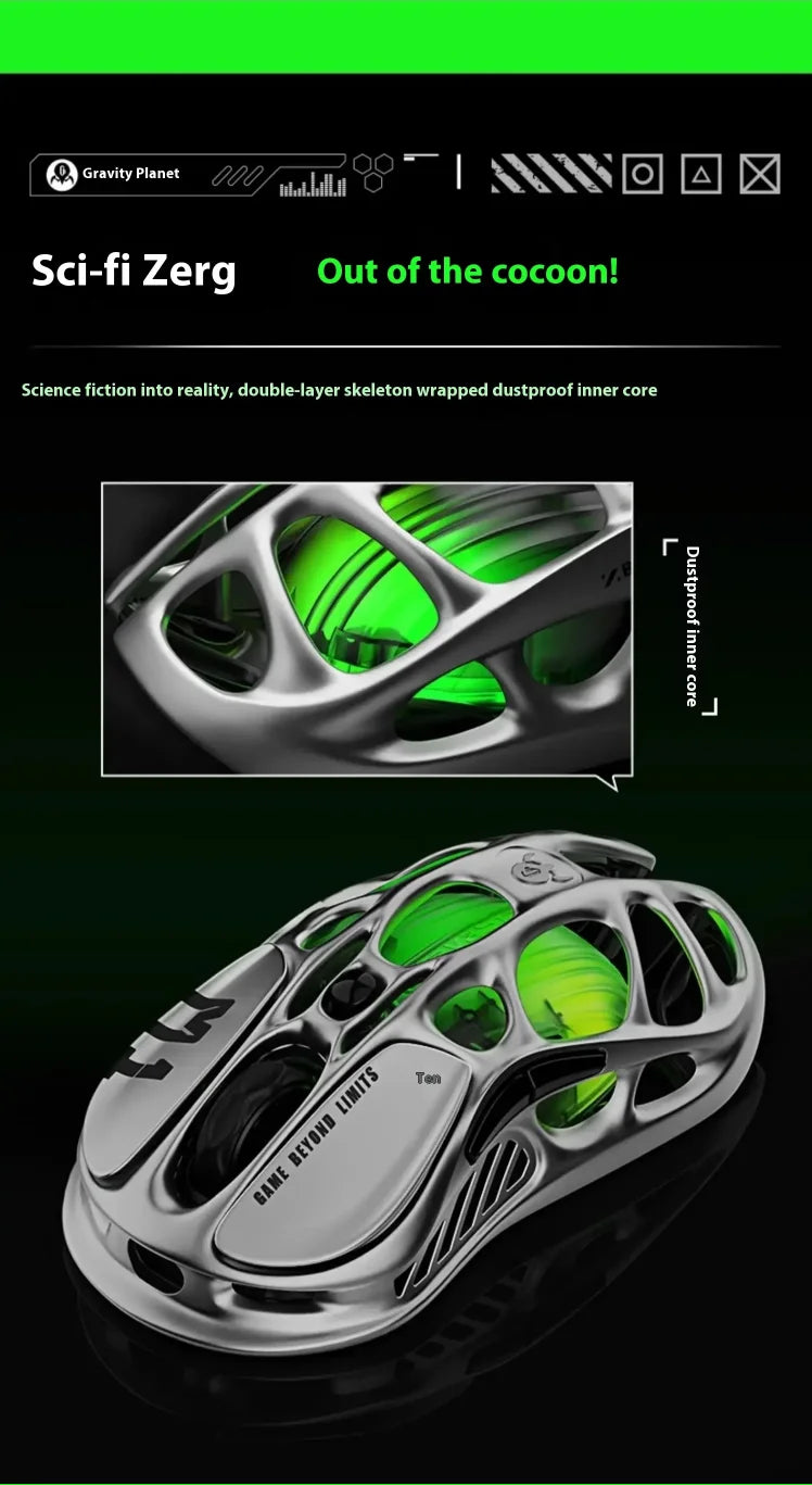 New GravaStar M1 M2 Wireless Magnesium Alloy Gaming Mouse PAW3395 4K 26000DPI Bluetooth 2.4G Wired Hollow Design Gamer Mouse