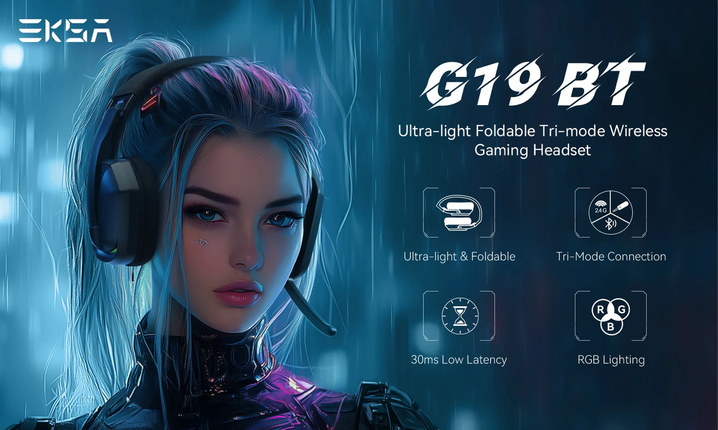 EKSA 2.4GHz Wireless Gaming Headset with Mic – Bluetooth Gaming Headphones for PC, PS5 & Xbox, Ultralight Foldable Over-Ear Headset