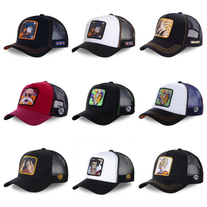 Dragon Ball Son Goku-Kappe, Sommer-Reisekappe mit Schirm, Herren-Kappe mit Stickerei, im Hip-Hop-Stil, Sonnenvisier, verstellbare Trucker-Kappe aus Netzstoff