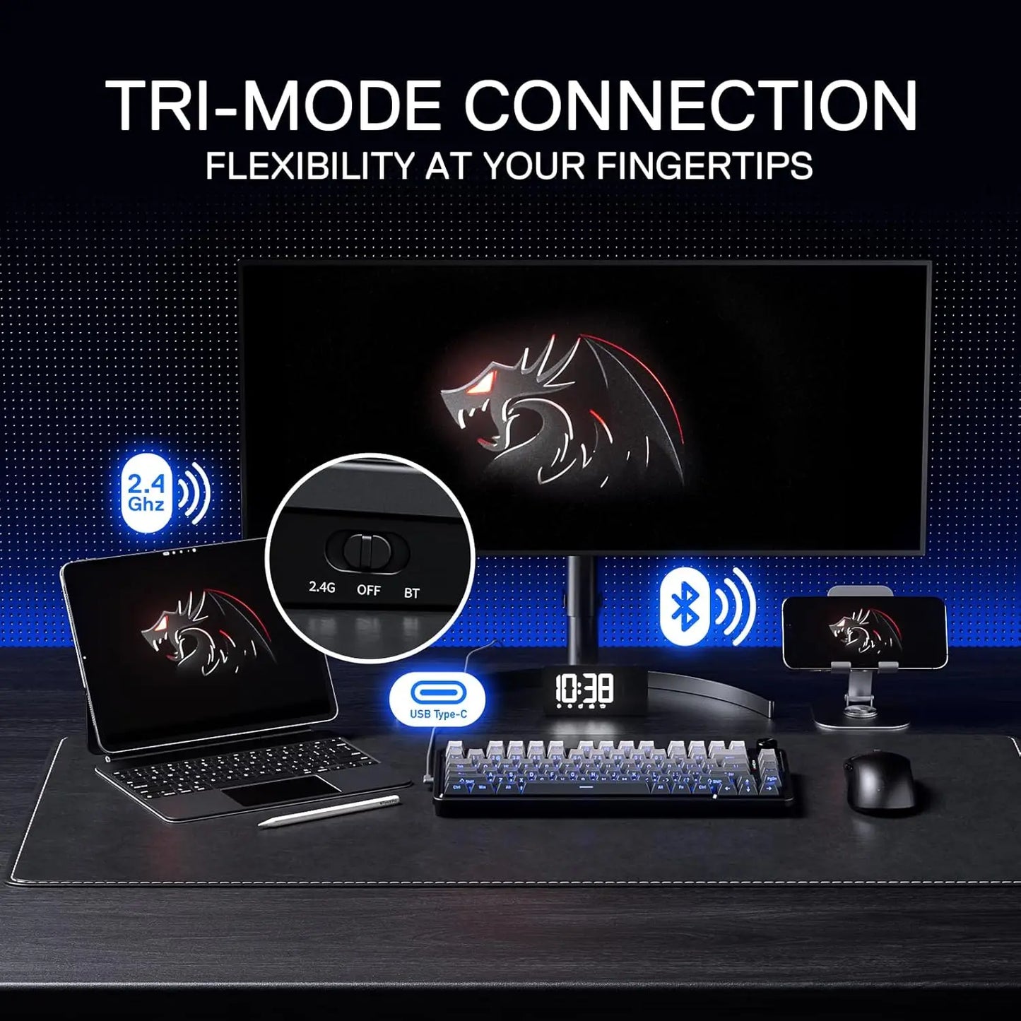 Redragon K673 GB 75% Wireless Gasket RGB 3-Modes 81 Keys Gaming Mechanical Hot-Swap Socket Keyboard