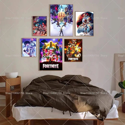 F-Fortnites-Game beliebtes Poster, selbstklebender Kunst-Wandsticker aus wasserfestem Papier für Café, Bar und Zimmerdekor