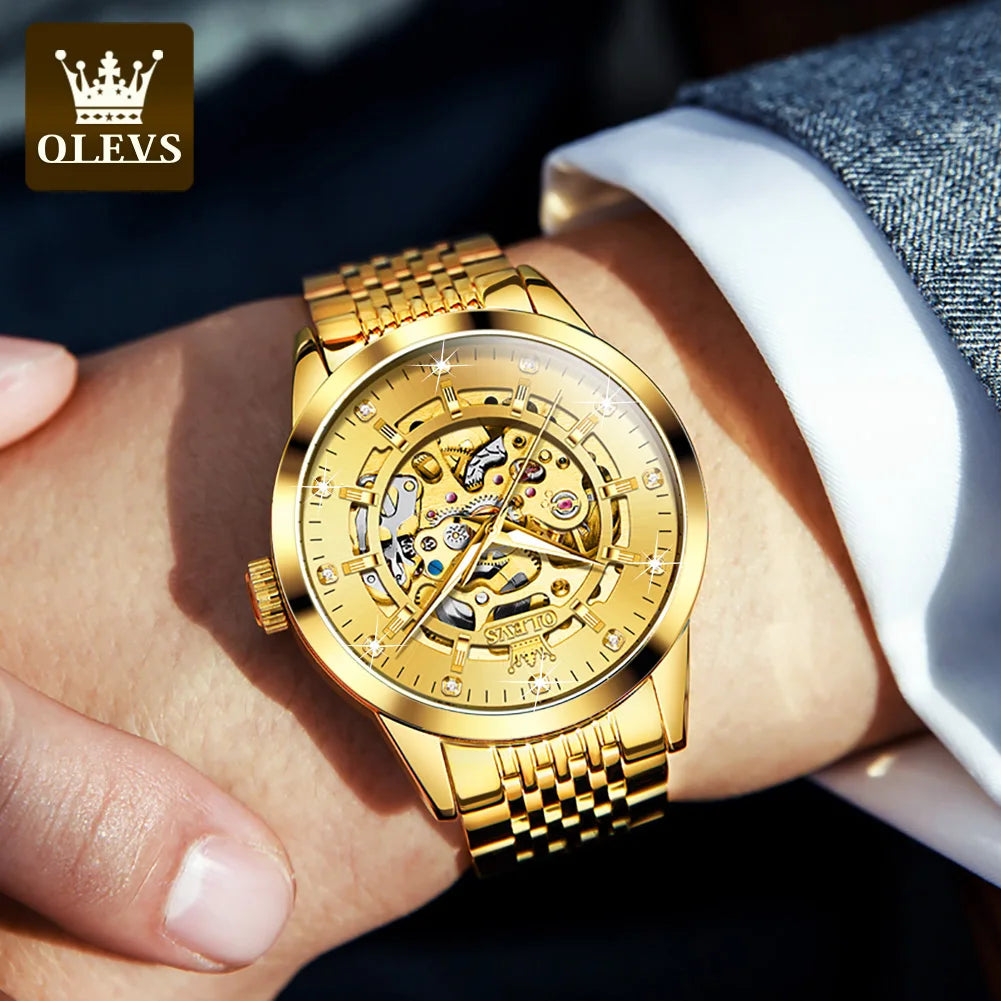OLEVS 9920 Original Skeleton Men's Watches Solid Stainless Steel Waterproof Luminous Man Watch Luxury Automatic Mechanical Watch