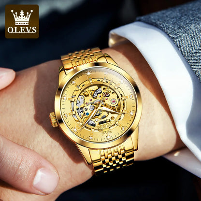 OLEVS 9920 Original Skeleton Men's Watches Solid Stainless Steel Waterproof Luminous Man Watch Luxury Automatic Mechanical Watch