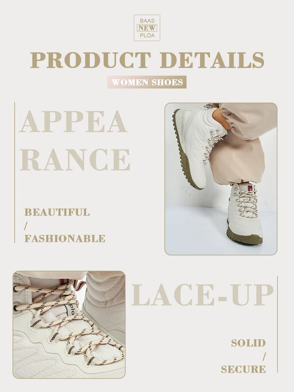Baasploa Winter Women Sneakers Plush Warm Snow Boots Non-Slip Waterproof Shoes Women Outdoor Boots Walking Shoes