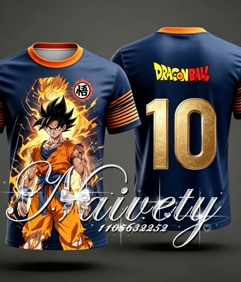 2026 New Summer Dragon Ball Classic Super Saiyan Goku Fire 3D Print Soccer Jersey Unisex Breathable Anime Short Sleeve T-shirt