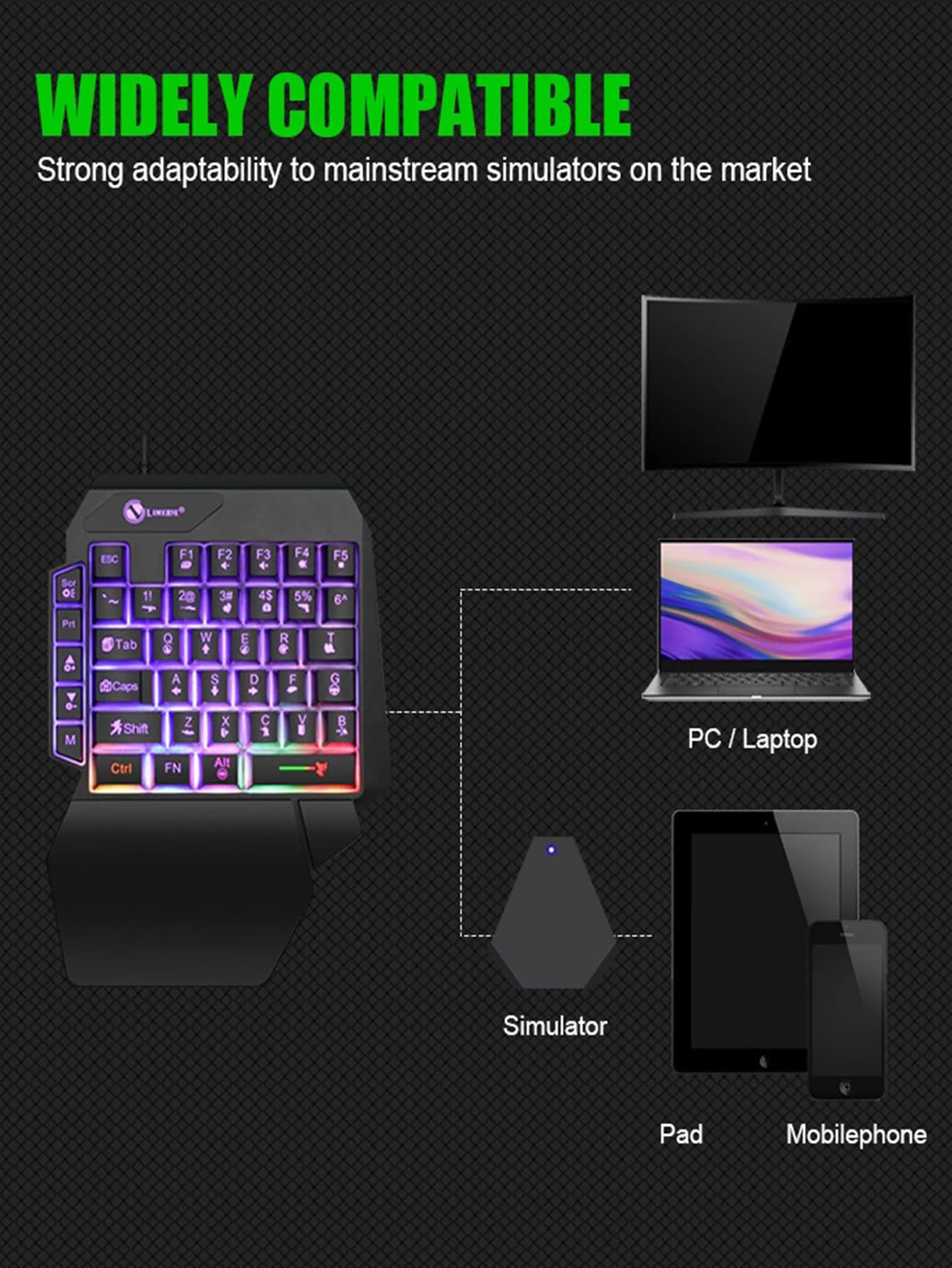Mechanical one-handed light game wired keyboard, radium engraving characters, engineering hand support