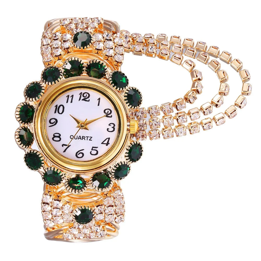 5PCS Luxury Rhinestone Women Watches Jewelry Set Fashion Adjustable Bangle Ladies Quartz Wristwatch Reloj Mujer（Without Box）