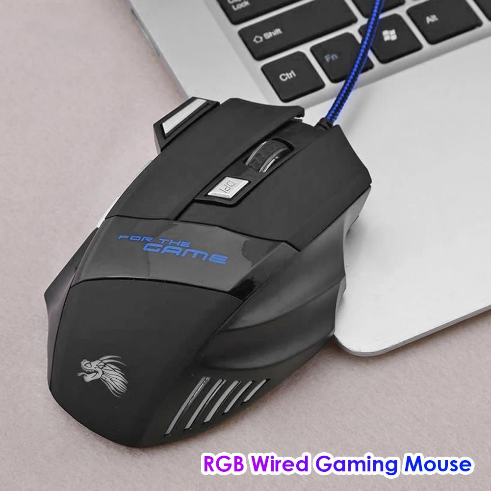 Rato Gaming com Fio, Retroiluminação de 7 Cores, 5500 DPI Ajustáveis, Preto, Rato Ótico com Fio para PC Gamer e Computador de Secretária