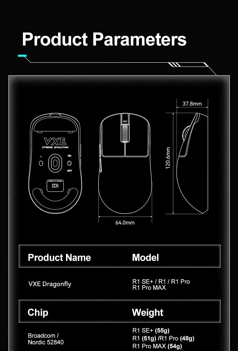 VXE Dragonfly R1 Pro MAX 2.4G Wireless Gaming Mouse PAW3395 26000DPI 3-mode Connection with Low Latency Wired Gaming Mouse