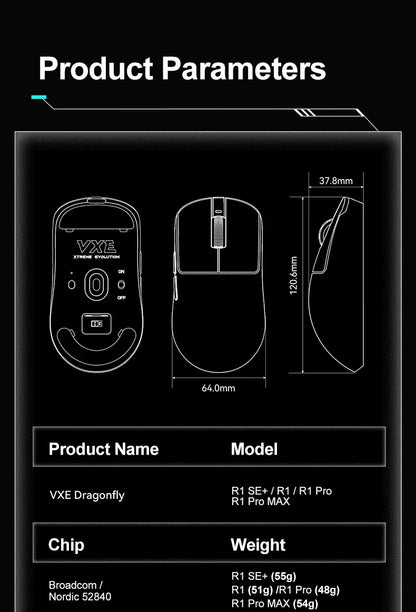 VXE Dragonfly R1 Pro MAX 2.4G Wireless Gaming Mouse PAW3395 26000DPI 3-mode Connection with Low Latency Wired Gaming Mouse