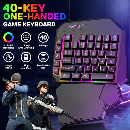 Wired One-Handed RGB Mechanical Gaming feel Keyboard,Mecha Membrane 40 Keys USB Professional Gaming Keypad Multimedia buttons