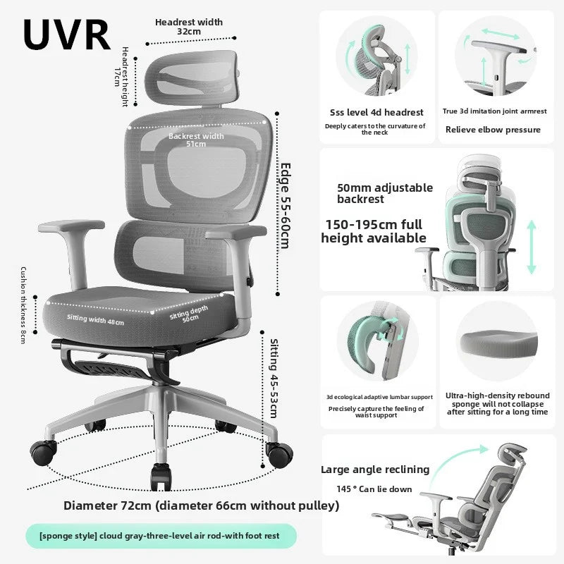 UVR Ergonomic Chair Lift Adjustable Swivel Chair Sedentary Comfort Mesh Staff Chair Reclinable Backrest Stool Mesh Office Chair