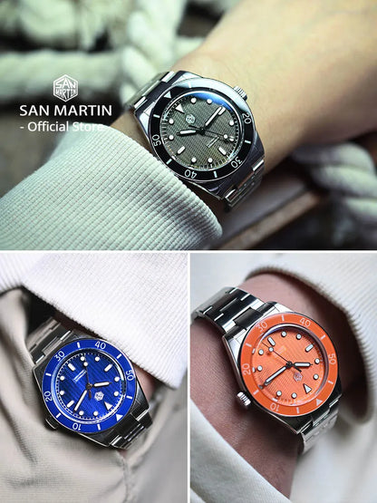 San Martin Official 39mm Guilloche MOP Dial Miyota 90S5 Sport Watch Automatic Mechanical Sapphire Bezel 20 ATM Luminous SN0151