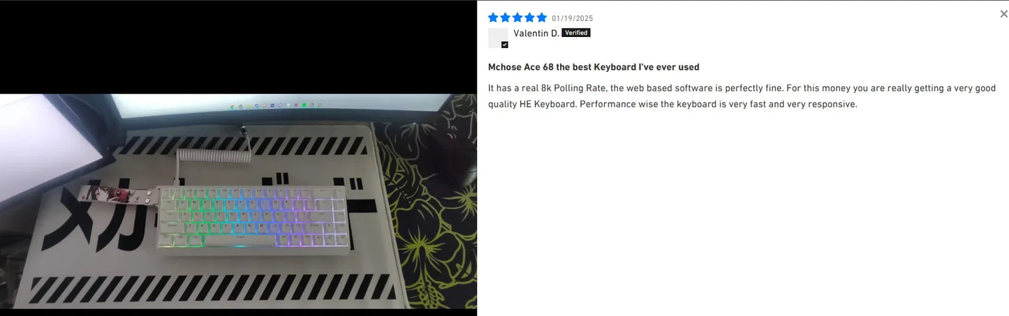 MCHOSE ACE 68 Gaming-Tastatur mit magnetischen Schaltern, Hall-Effekt, Rapid Trigger, programmierbarem RGB, 8K Hz, DKS/MT/TGL/RS/SOCD-Tastatur