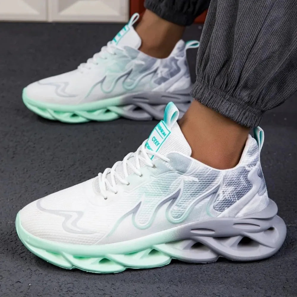 Chaussures de sport décontractées pour homme : chaussures de sport légères et respirantes à imprimé flammes, pour l'été, le tennis, la course à pied et la randonnée