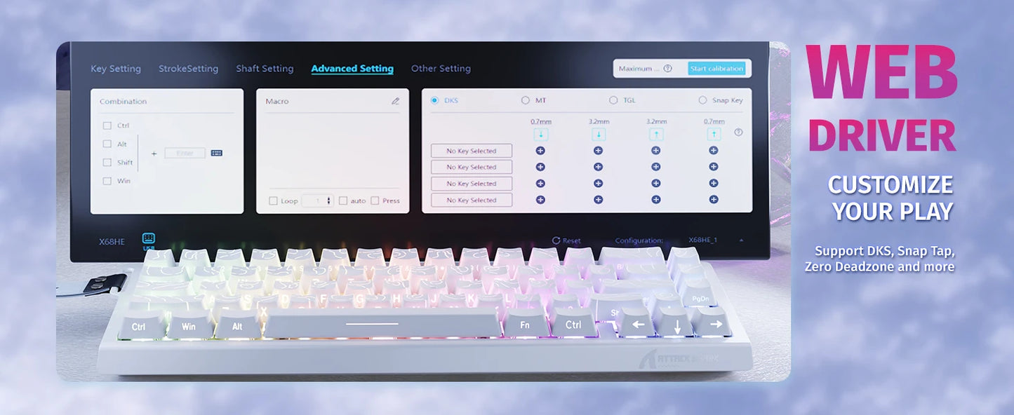 ATTACK SHARK X68 HE Rapid-Trigger mechanische Gaming-Tastatur 60% kabelgebunden mit einstellbarer Auslösung, Hall-Effect-Magnetschalter, 8KH