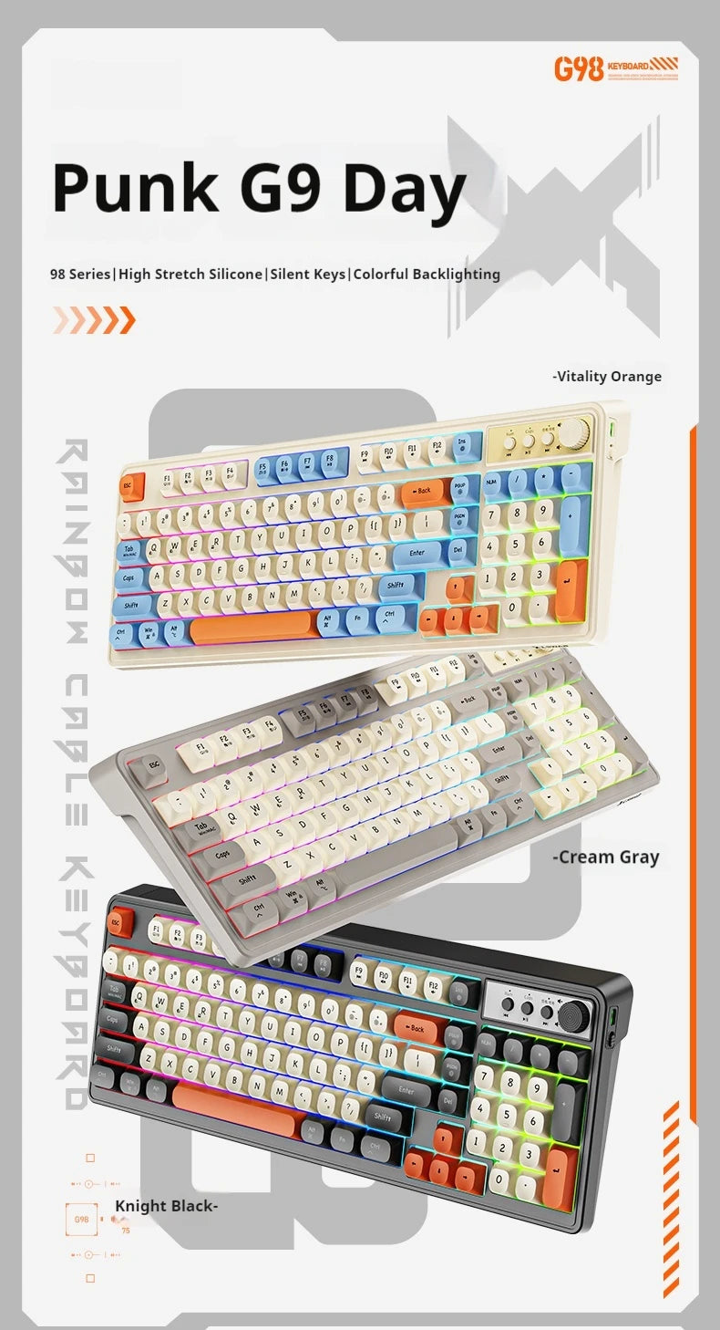 Teclado gaming de oficina EWEADN G98, membrana con retroiluminación arcoíris, USB con cable, externo y silencioso, área numérica, diseño Digh