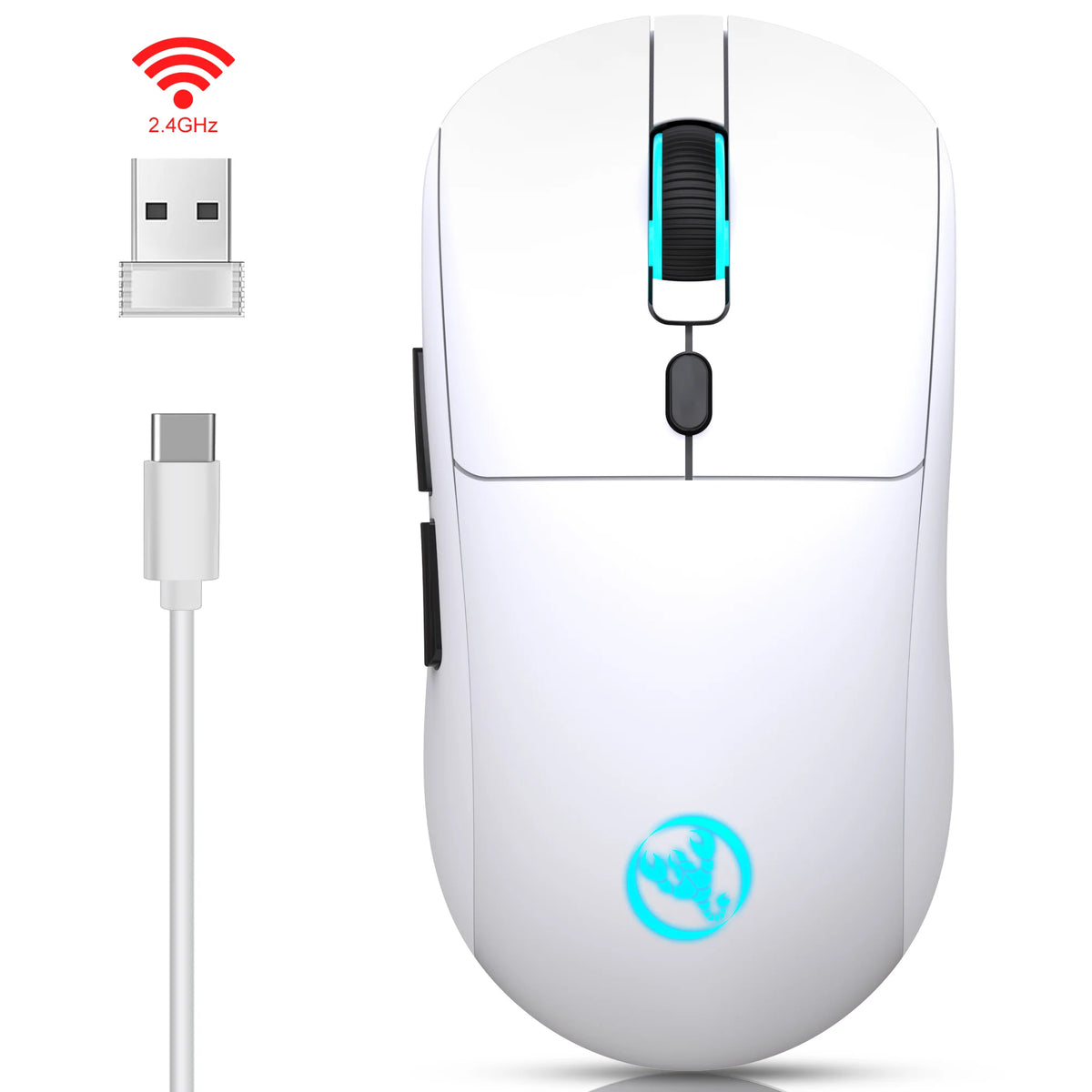 Rechargeable 2.4G USB Wireless Mouse, RGB Wireless Mouse with 3600 DPI, Ergonomic Rechargeable Wireless Mouse for Laptop, PC, Home Office & Gaming