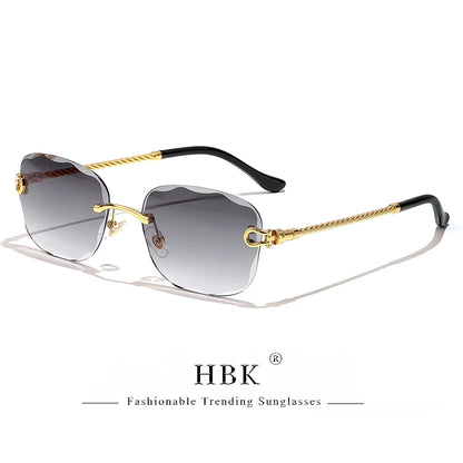 Lunettes de soleil métalliques sans monture HBK pour homme, lunettes de soleil « Wave Cutting » pour femme, lunettes de voyage et de shopping, lunettes de vue UV400, style estival