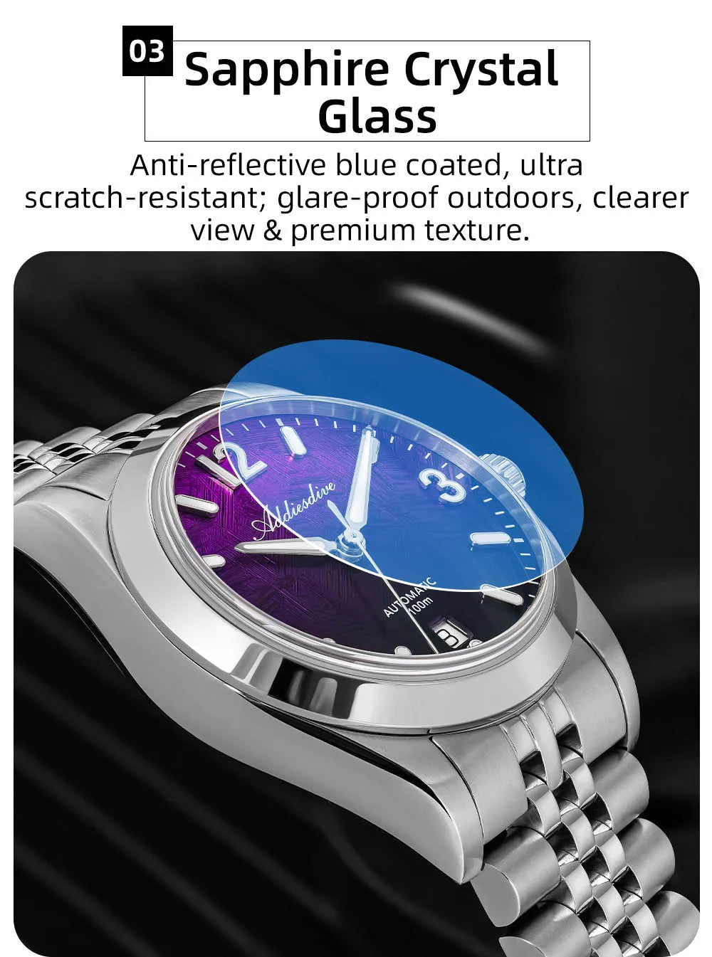 ADDIESDIVE AD2547 BGW9 Super Luminous Men Watch Sapphire Glass 10Bar Waterproof  316L Stainless Steel Automatic Mechanical Watch