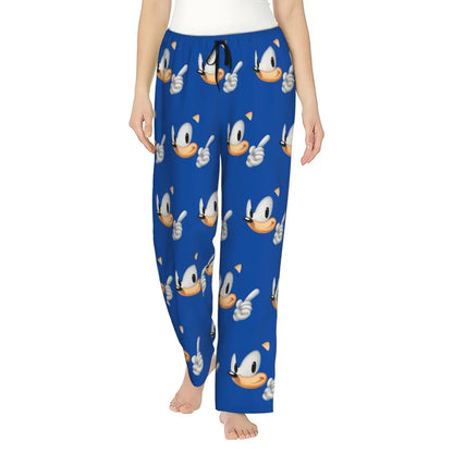 Custom Women Soniced Pajama Pants Printed Hedgehog Game Sleep Sleepwear Bottoms with Pockets