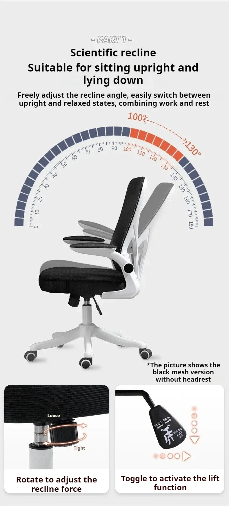 Ergonomic Recliner Computer Chair, Adjustable Swivel Office Gaming Chair with Wheels, Comfortable Lounge Accent Chair for Home Office & Living Room