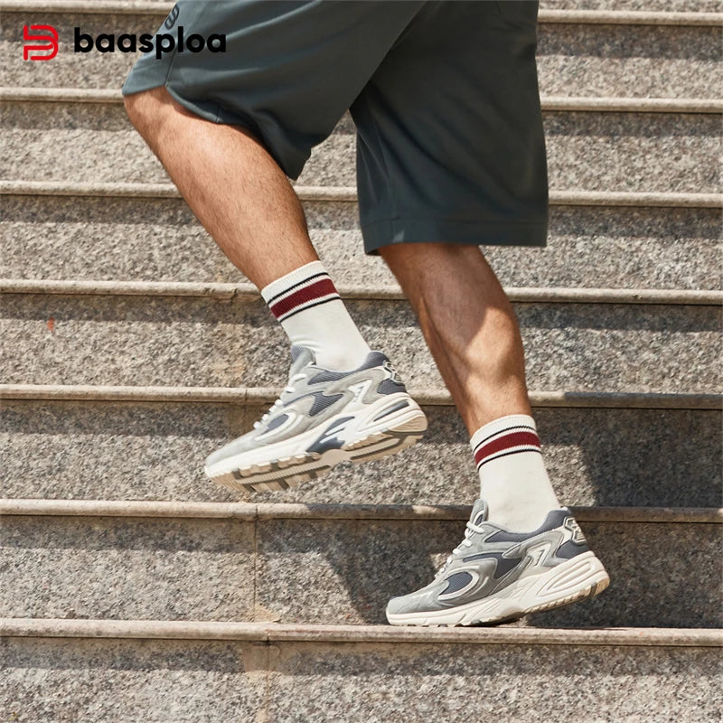 Baasploa Nieuwe hardloopschoenen voor heren, outdoor, modieus, lichtgewicht sportschoenen van mesh, casual herenschoenen, ademend, antislip wandelschoenen