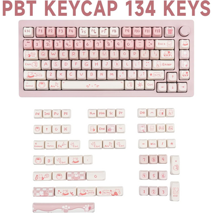 Pink Kitten, Girl MAO Keycap PBT 134 Keys, Customized for 60/84/98/108 Mechanical Keyboard