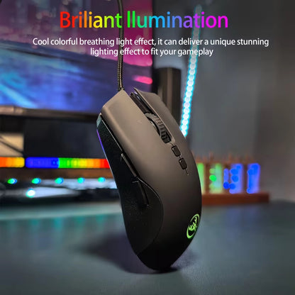 High-End Ergonomic Gaming Mouse with Anti-Slip Side Design Durable Braided Cable Breathing LED Lights USB Plug for PC