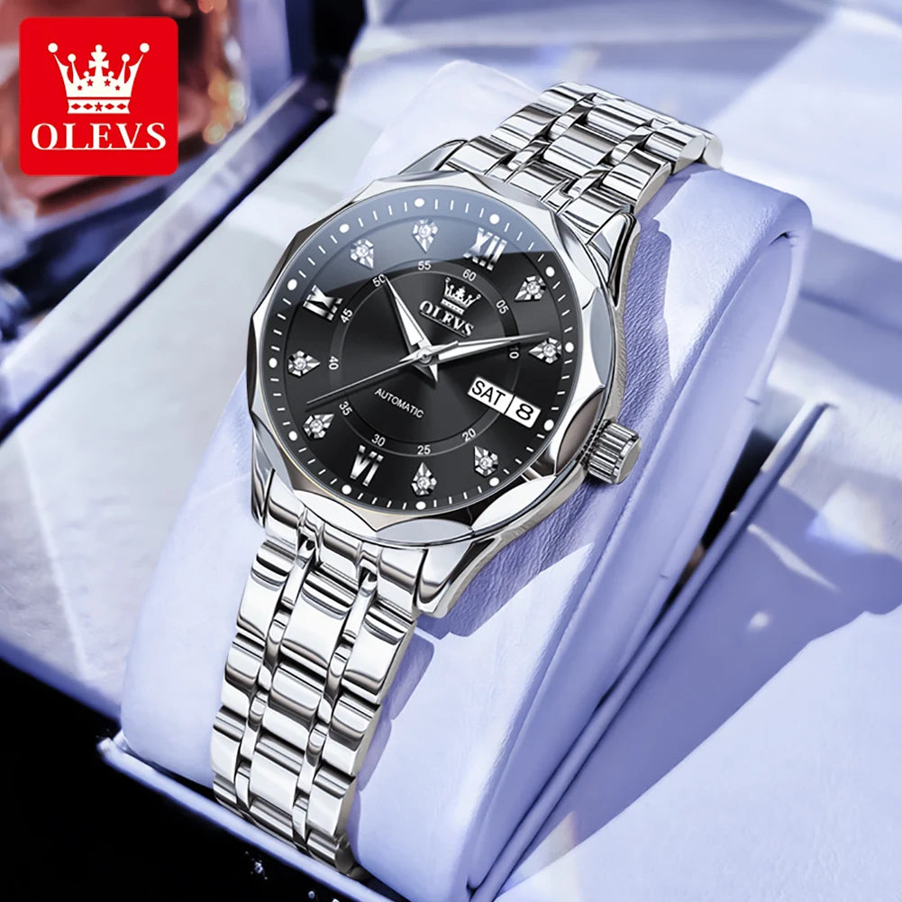OLEVS 6727 Ladies Watch Automatic Mechanical Watch Stainless Steel Waterproof Calendar Week Watches For Women Luxury Elegant New