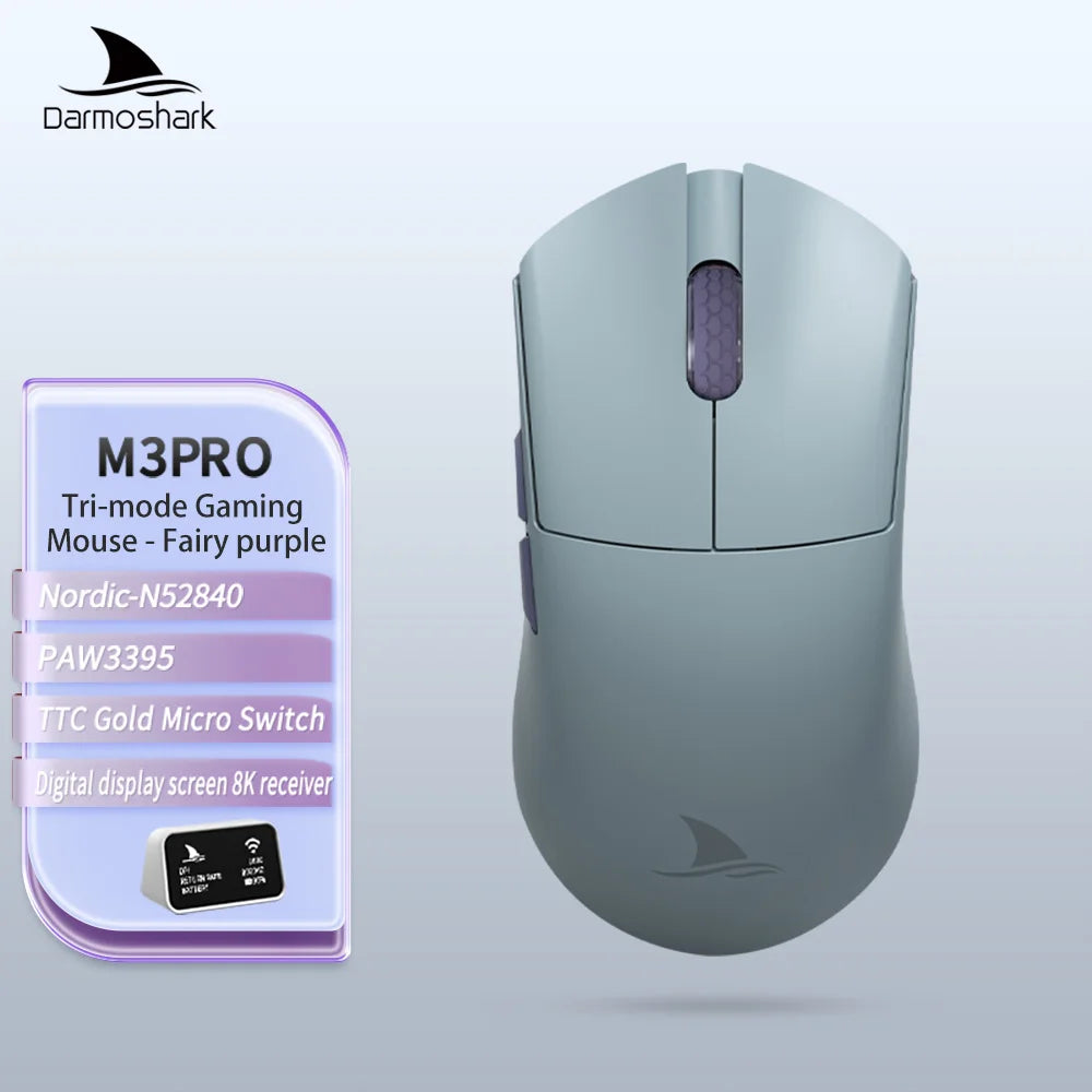 Darmoshark M3Pro gamingmus 2.4G BT trådlös tri-mode PAW3395-sensor N52840 26000DPI för stora händer makrodrivrutin mus för gaming