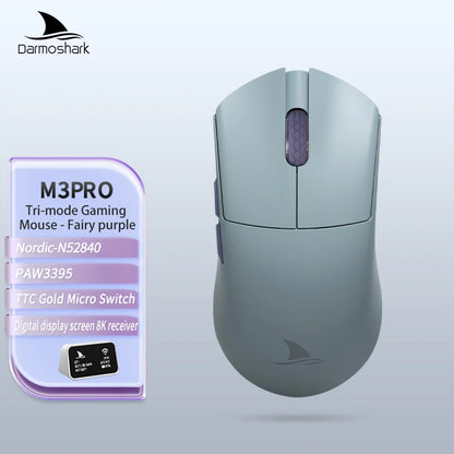 Darmoshark M3Pro gamingmus 2.4G BT trådlös tri-mode PAW3395-sensor N52840 26000DPI för stora händer makrodrivrutin mus för gaming