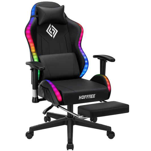 LED-Gaming-Stuhl für Kinder von 8-15 Jahren, verstellbarer Gamer-Stuhl mit LED-Beleuchtung, Fußstütze und Lendenstütze, ergonomischer PC-Stuhl