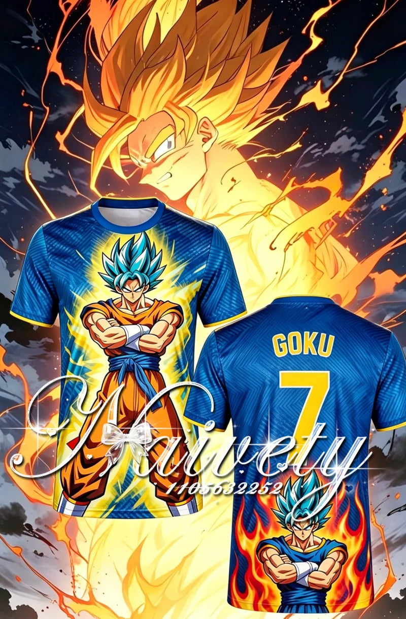 2026 New Summer Dragon Ball Classic Super Saiyan Goku Fire 3D Print Soccer Jersey Unisex Breathable Anime Short Sleeve T-shirt