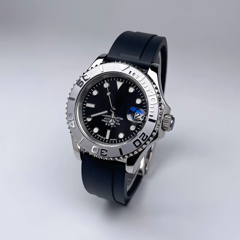 40MM Diameter YM Design Two-Way Rotating Bezel Sapphire Glass Luminous Dial for NH35 Movement Jubile Strap Luxury Men's Watch